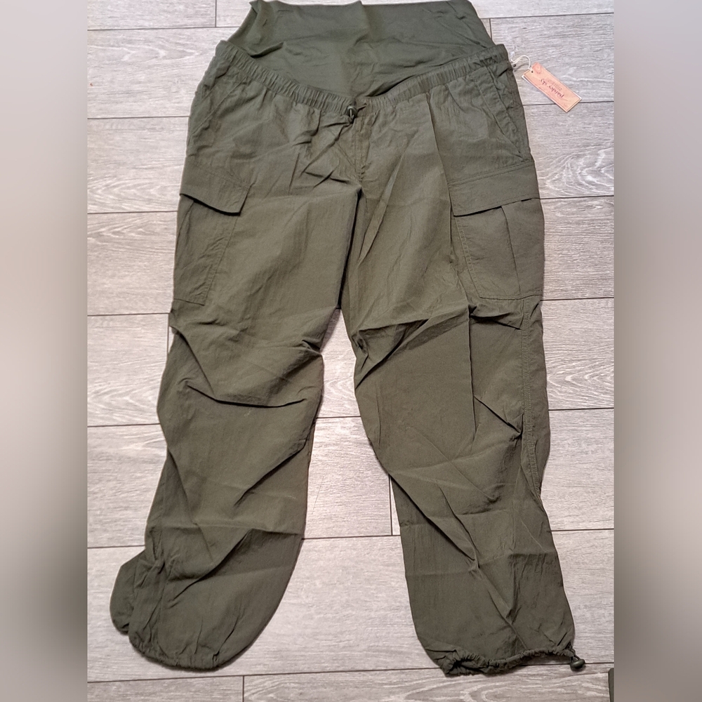 Brand New Paisley Sky Maternity Olive Green Parachute Pants